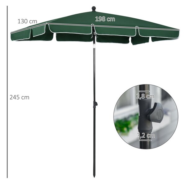 Aluminiový zahradní slunečník Outsunny 198x130x245 cm obdélníkový slunečník se sklopnou funkcí pro terasu a zahradu Zelený | Aosom