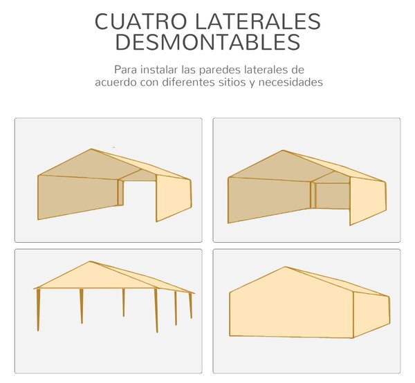Outsunny Zahradní Stan 6x3 m Odnímatelný Zahradní Altán se 4 Okny a 2 Zipovými Dveřmi, 6 Bočními Stěnami a Voděodolným Pavilonem pro Terasu, Patio a P