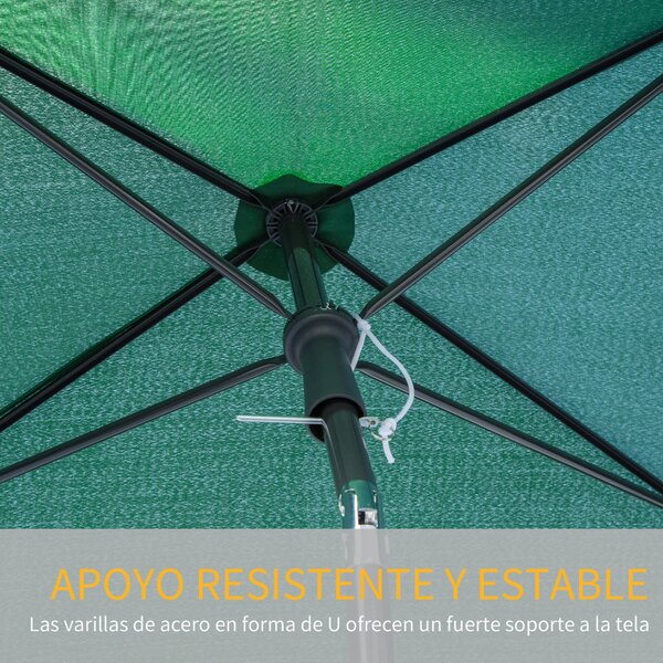 Aluminiový zahradní slunečník Outsunny 198x130x245 cm obdélníkový slunečník se sklopnou funkcí pro terasu a zahradu Zelený | Aosom