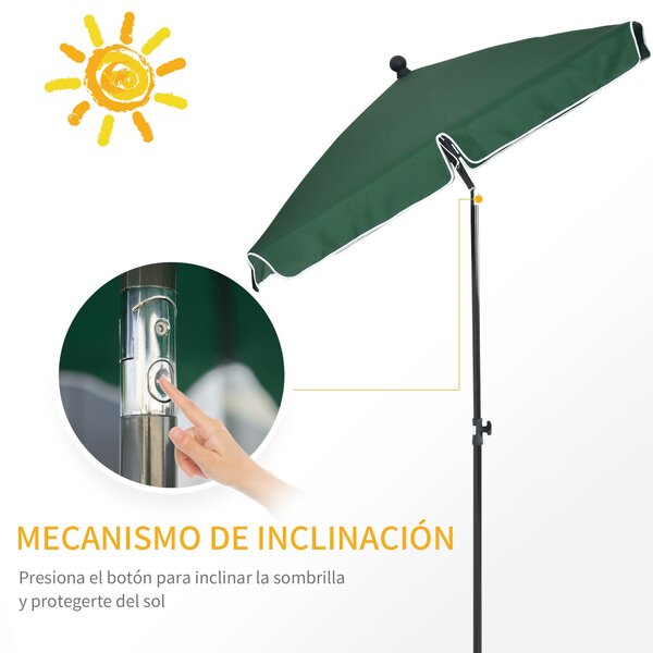Aluminiový zahradní slunečník Outsunny 198x130x245 cm obdélníkový slunečník se sklopnou funkcí pro terasu a zahradu Zelený | Aosom