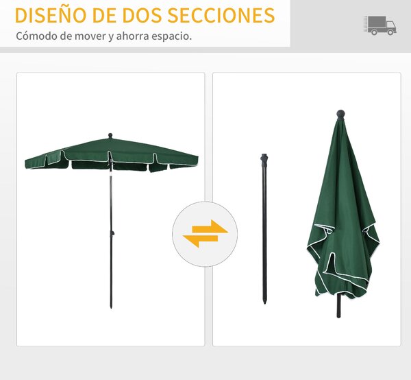 Aluminiový zahradní slunečník Outsunny 198x130x245 cm obdélníkový slunečník se sklopnou funkcí pro terasu a zahradu Zelený | Aosom