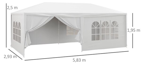Outsunny Zahradní Stan 6x3 m Odnímatelný Zahradní Altán se 4 Okny a 2 Zipovými Dveřmi, 6 Bočními Stěnami a Voděodolným Pavilonem pro Terasu, Patio a P