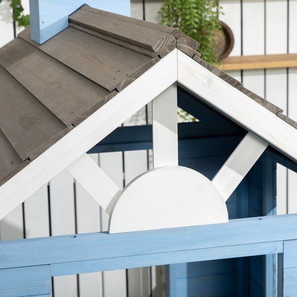 Dětský dřevěný domeček Outsunny pro venkovní hraní pro děti 3-7 let s dveřmi, okny, truhlíky a bočními ploty 151x112,5x142 cm Modrá | Aosom