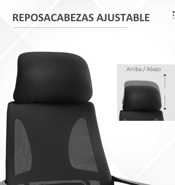 Vinsetto kancelářská židle s nastavitelným opěradlem, područkami, hlavovou opěrkou, kolečky a houpací funkcí, nosnost 120 kg, 64x55x116-126 cm, černá