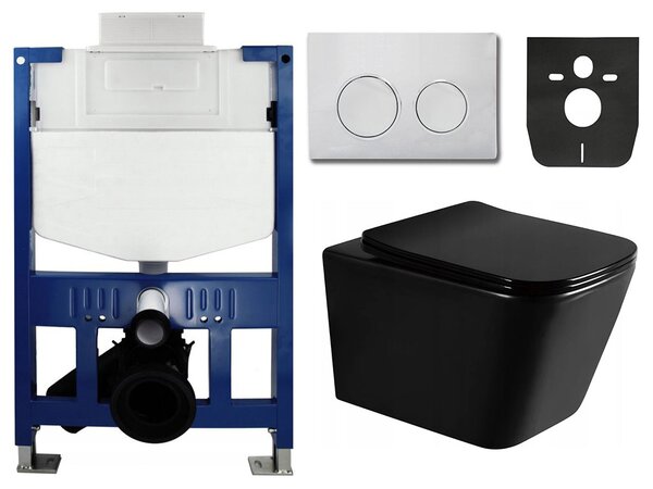 Mexen Fenix XS-U rám podomítkový do WC - 60850 + Mexen Fenix 07 XS tlačítko pro splachování - chrom lesk + Mexen Teo WC mísa Rimless, WC sedátko se zpomalovacím mechanismem, Slim, duroplast - černá - 30854070