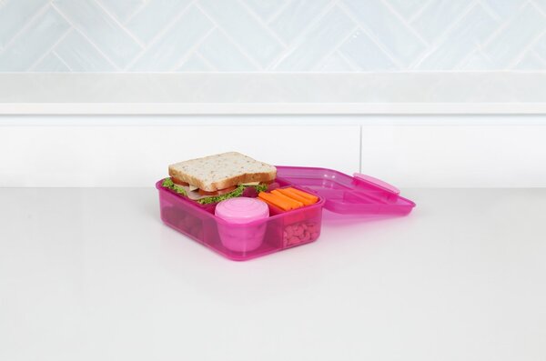 Sistema Dělený svačinový box Lunch Bento s nádobou na jogurt a 2 tácky 1,65 l, růžová