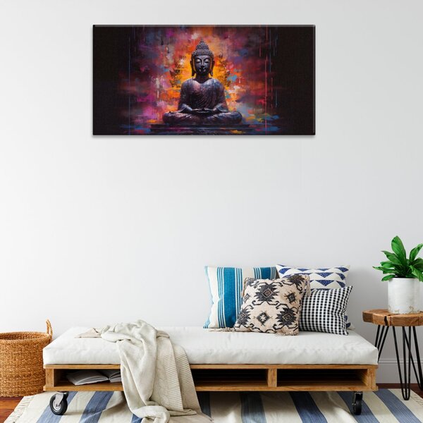 Obraz na plátně - Buddha před chrámem - 60x30 cm