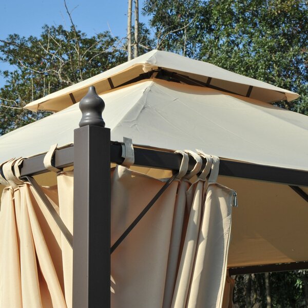 Zahradní altán Outsunny 3x3m s dvojitou střechou a 4 bočními závěsy - Větší ventilace, prostorný venkovní altán na akce a grilování v béžové barvě | A