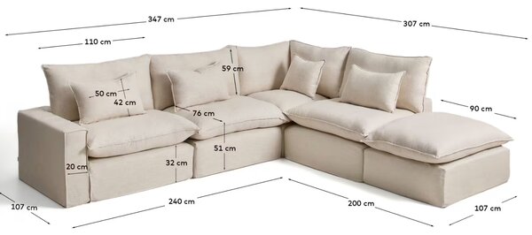 Kave Home Béžová rohová pohovka Anarela 347 cm s odnímatelným potahem, pravá