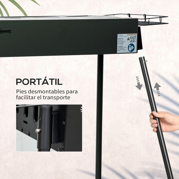 Přenosný uhlíkový gril Outsunny s 2 nerezovými grily a 2 policemi na koření pro kempování, piknik a zahradu 94x39x70 cm Černý | Aosom