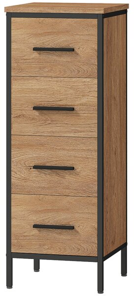 HOMCOM Úzká koupelnová skříňka s 4 zásuvkami a ocelovým rámem 30x30x82 cm Dub | Aosom