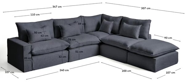 Kave Home Tmavě šedá rohová pohovka Anarela 347 cm s odnímatelným potahem, pravá