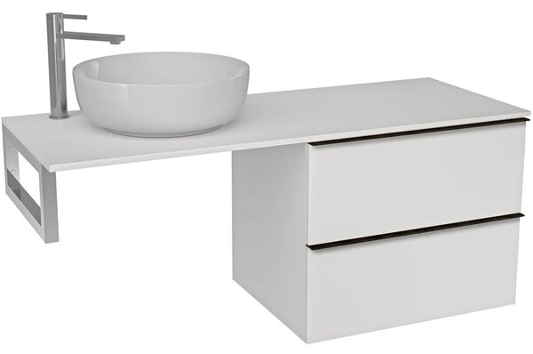 Deska pod umyvadlo Navira Slim - 161x46,5x1,8 cm - skříňka Velora 79 cm - bílá matná, černá úchytka - konzole chrom