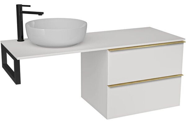 Deska pod umyvadlo Navira Slim - 161x46,5x1,8 cm - skříňka Velora 79 cm - bílá matná, zlatá úchytka - konzole černá
