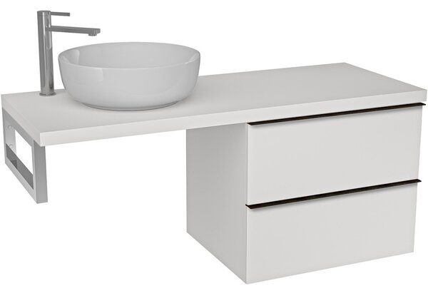 Deska pod umyvadlo Navira Pro - 161x46,5x3,6 cm - skříňka Velora 79 cm - bílá matná, černá úchytka - konzole chrom