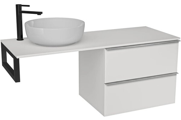 Deska pod umyvadlo Navira Slim - 121x46,5x1,8 cm - skříňka Velora 59 cm - bílá matná, chromová úchytka - konzole černá