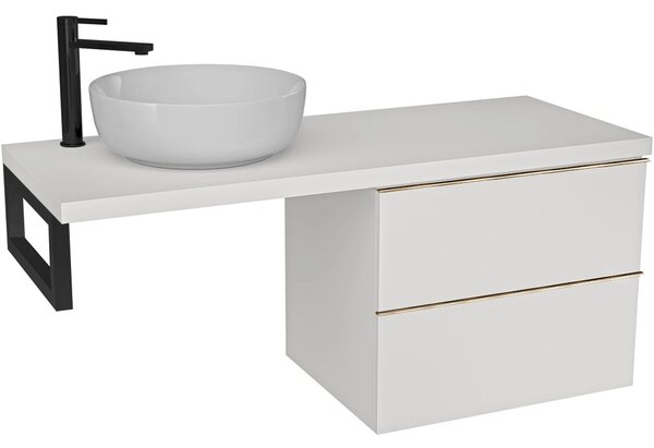 Deska pod umyvadlo Navira Pro - 161x46,5x3,6 cm - skříňka Velora 79 cm - bílá matná, zlatá úchytka - konzole černá