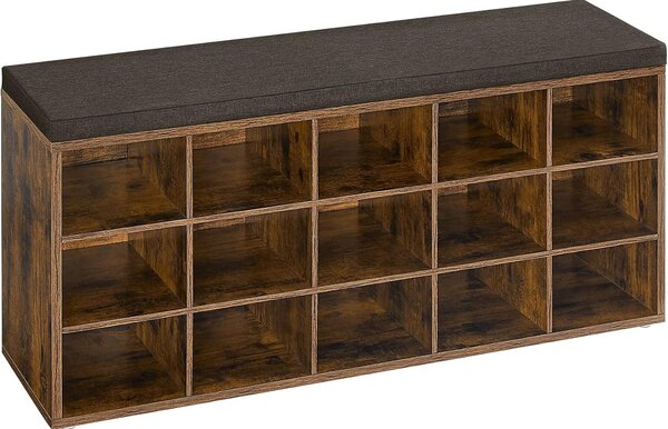 VASAGLE Botník s lavicí 15 přihrádek 105 x 48 x 30 cm hnědá
