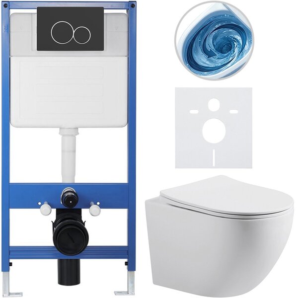 Kompletní WC set Profi/Cesso - bílá matná - WC tlačítko Duo/Černá matná - předstěnová instalace - 49x36 cm - 8050BD84343