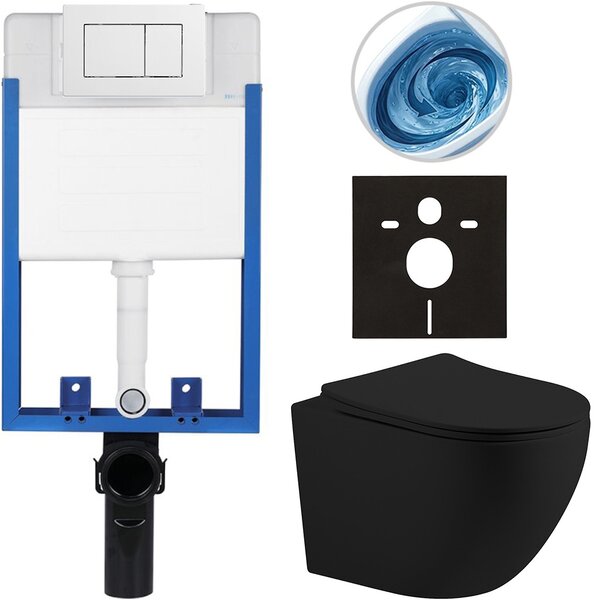Kompletní WC set Profi/Cesso - černá matná - WC tlačítko Classic/Bílá - pro zazdění - 49x36 cm - 8050BD102