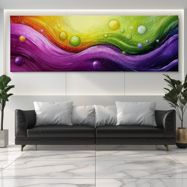 Obraz na plátně - Fialová vlna s limetkovým proudem FeelHappy.cz Velikost obrazu (šířka x výška): 60 x 20 cm