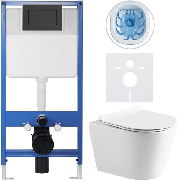 Kompletní WC set Profi/Carlito - bílá lesklá - WC tlačítko Classic/Černá matná - předstěnová instalace - 48,5x36,5 cm