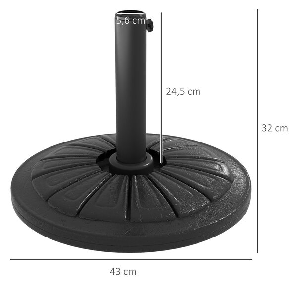 Stojan na slunečník Outsunny s kulatým základem a plnitelnou cementovou hmotností HDPE 13 kg pro slunečníky s průměrem 38/48 mm, průměr 43x32 cm, čern