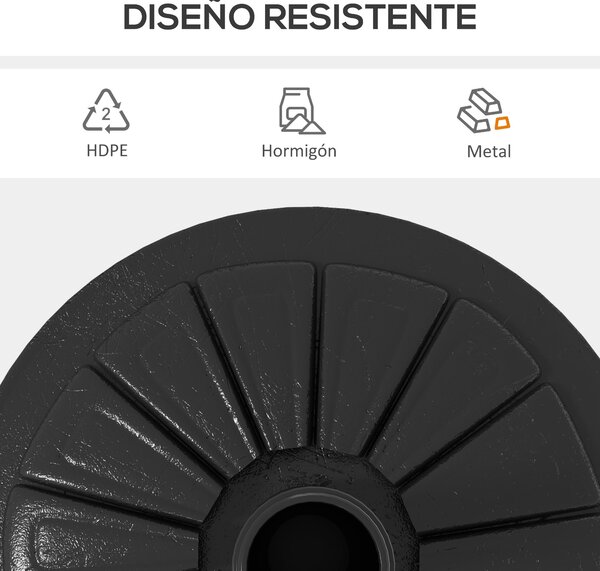 Stojan na slunečník Outsunny s kulatým základem a plnitelnou cementovou hmotností HDPE 13 kg pro slunečníky s průměrem 38/48 mm, průměr 43x32 cm, čern