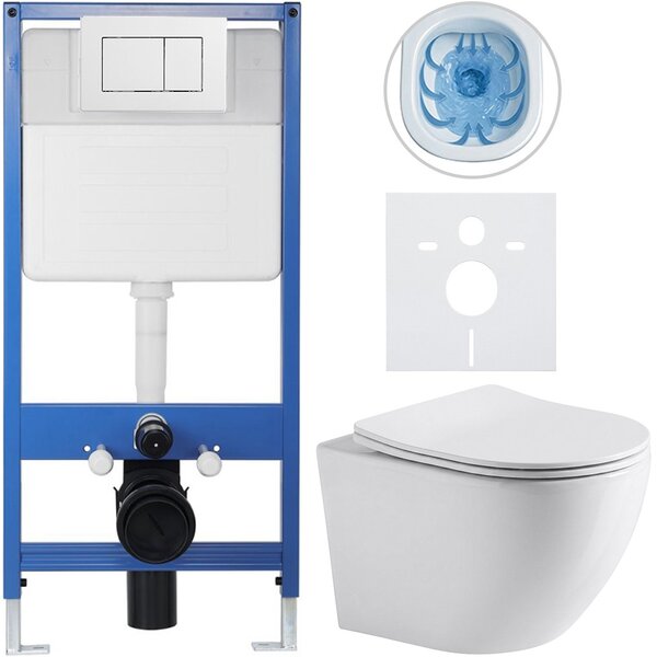 Kompletní WC set Profi/Cesso - bílá lesklá - WC tlačítko Classic/Bílá - předstěnová instalace - 49x36 cm - 481720