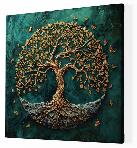Obraz na plátně - Zlatý strom života na kameni Emery FeelHappy.cz Velikost obrazu (šířka x výška): 40 x 40 cm
