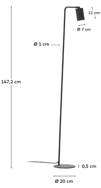 Šedá kovová stojací lampa Kave Home Manie 147 cm