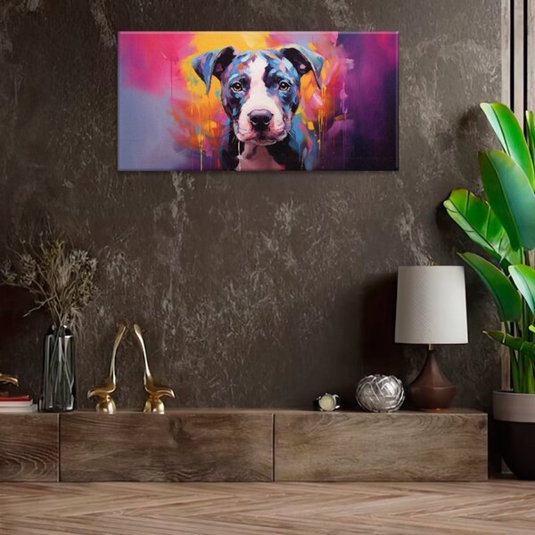 Obraz na plátně - Pitbul v neonu - 60x30 cm - CZ výroba