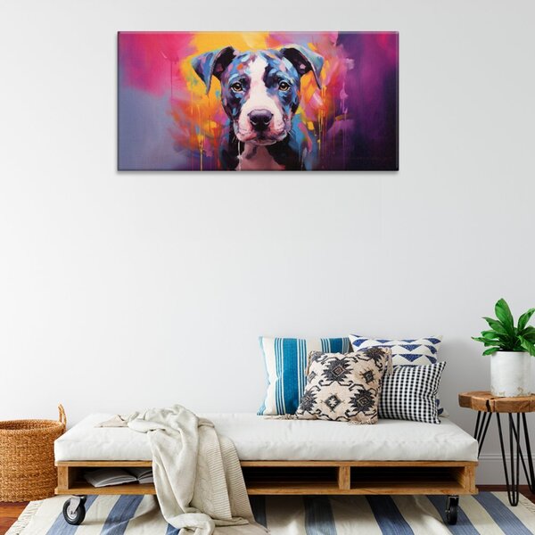 Obraz na plátně - Pitbul v neonu - 60x30 cm - CZ výroba