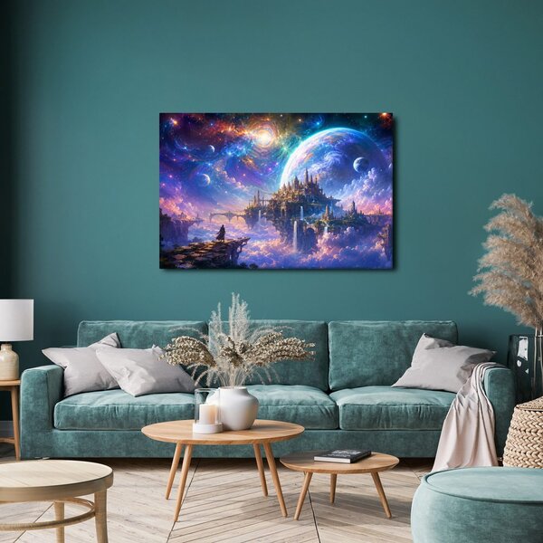 Obraz fantastické město mezi planetami
