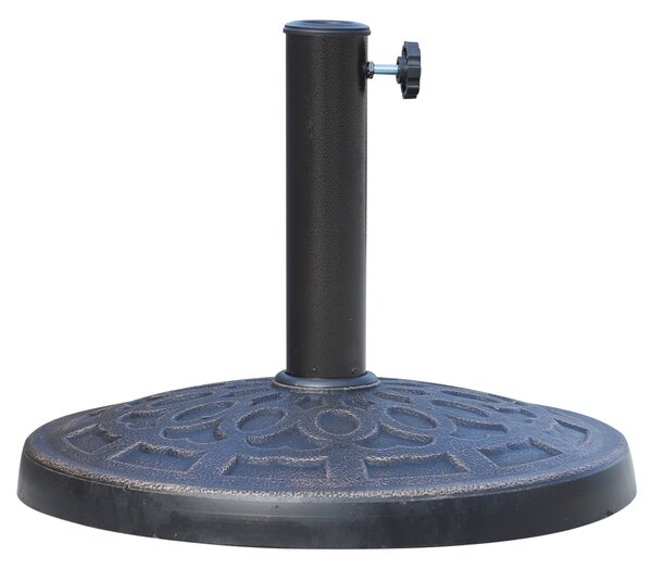 Základna slunečníku Outsunny, hmotnost 12 kg, kulatá, z pryskyřice pro slunečníky s průměrem 38 mm/48 mm, pro terasu a venkovní posezení Ø44x34 cm Bro
