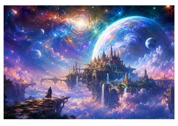 Obraz fantastické město mezi planetami