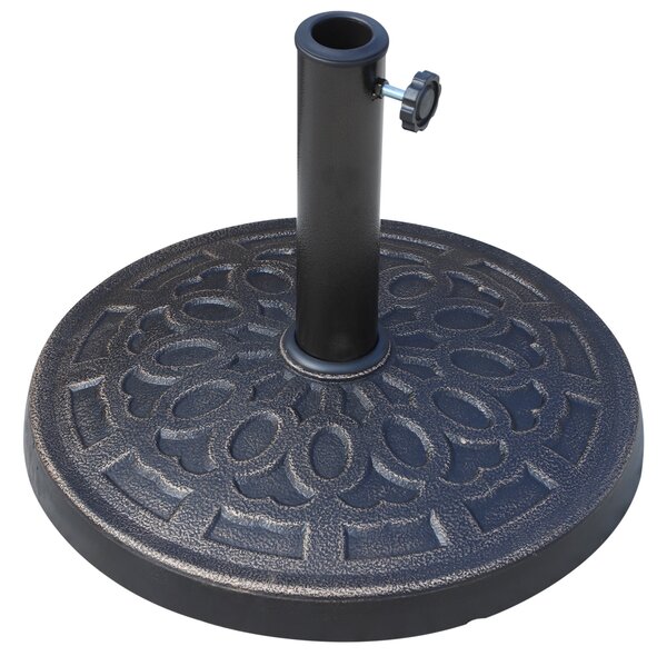 Základna slunečníku Outsunny, hmotnost 12 kg, kulatá, z pryskyřice pro slunečníky s průměrem 38 mm/48 mm, pro terasu a venkovní posezení Ø44x34 cm Bro