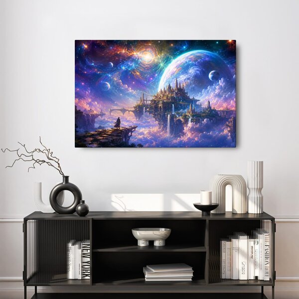 Obraz fantastické město mezi planetami
