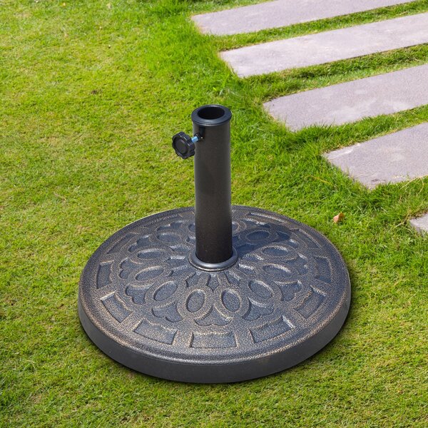 Základna slunečníku Outsunny, hmotnost 12 kg, kulatá, z pryskyřice pro slunečníky s průměrem 38 mm/48 mm, pro terasu a venkovní posezení Ø44x34 cm Bro