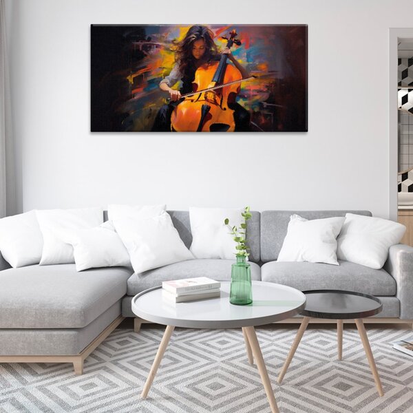 Obraz na plátně - Výuka hry na cello - 60x30 cm