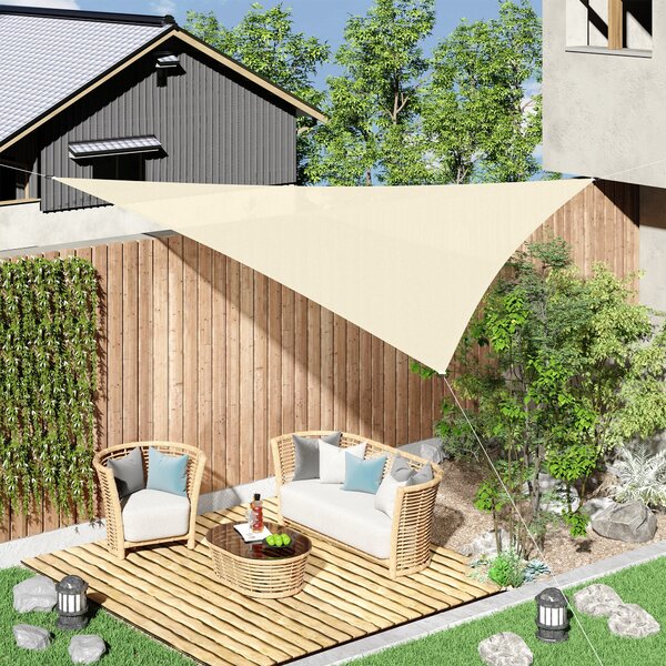 Velká trojúhelníková stínící plachta Outsunny 6 x 6 x 6 m, vysoce hustý UV-odolný polyethylen, krémová barva | Aosom