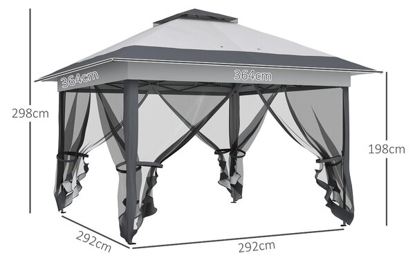 Outsunny Zahradní Altán Skládací Altán 3,6x3,6m s Dvojitou Střechou Ocelové Polyesterové Moskytiéry + Taška Na Kolečkách Šedá | Aosom