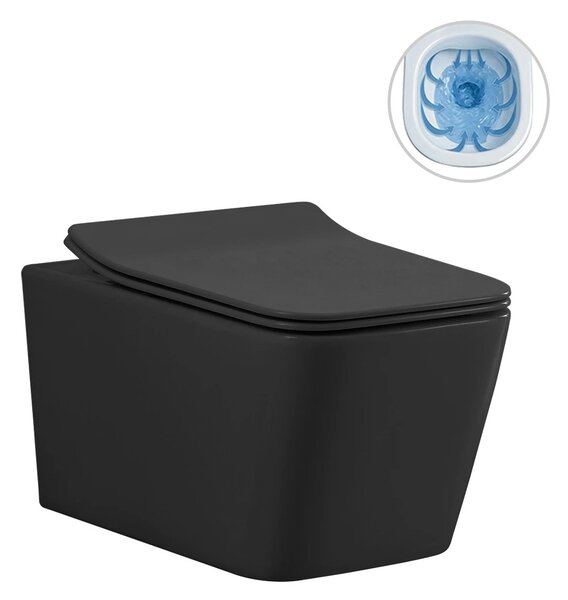 WC závěsné Forte, Rimless - bezokrajové splachování + Slim/SoftClose sedátko - černá matná - 51x36 cm