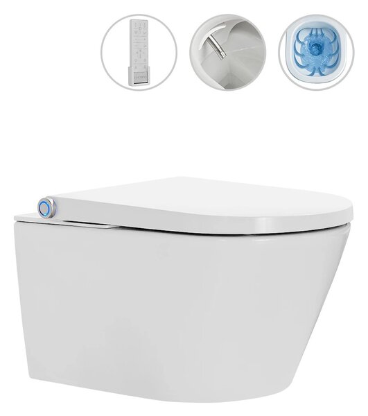 WC závěsné s integrovaným elektronickým bidetem Cronus Premium, Vortex Rimless 180° + SoftClose sedátko - bílá lesklá - 59,3x38,4 cm