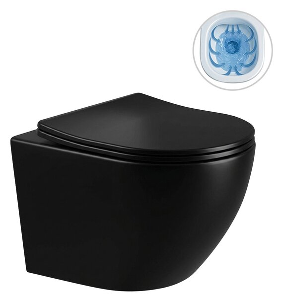 WC závěsné Cesso, Rimless - bezokrajové splachování + Slim/SoftClose sedátko - černá lesklá - 49x36 cm