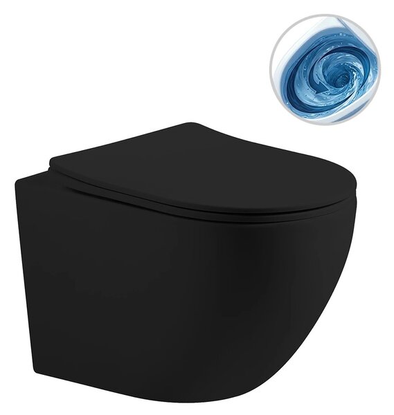 WC závěsné Cesso, Vortex - vírové splachování + Slim/SoftClose sedátko - černá matná - 49x36 cm