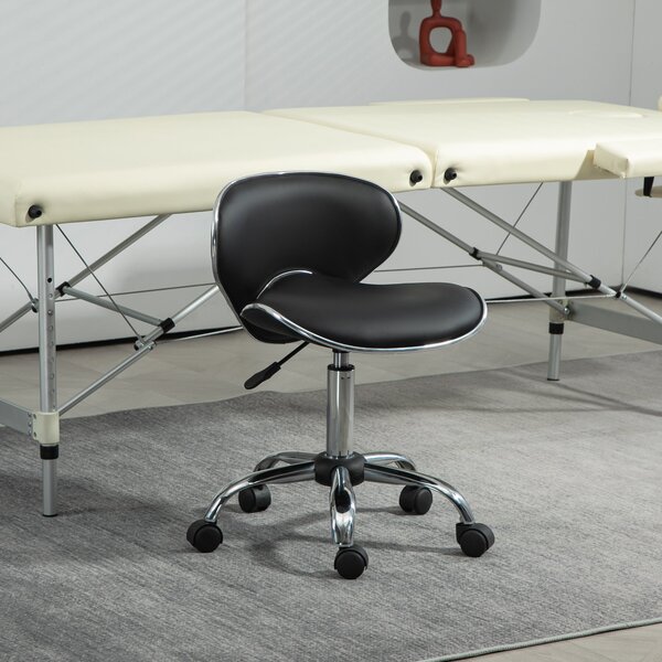 HOMCOM Rolling Stool Pracovní Stolička s Nastavitelnou Výškou 44-56 cm a Opěrkou, 360° Otáčecí Stolička do Kanceláře pro Masážní Salón, Kancelář, Klin