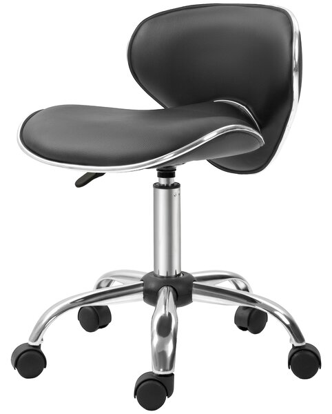 HOMCOM Rolling Stool Pracovní Stolička s Nastavitelnou Výškou 44-56 cm a Opěrkou, 360° Otáčecí Stolička do Kanceláře pro Masážní Salón, Kancelář, Klin