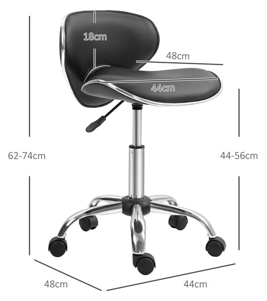 HOMCOM Rolling Stool Pracovní Stolička s Nastavitelnou Výškou 44-56 cm a Opěrkou, 360° Otáčecí Stolička do Kanceláře pro Masážní Salón, Kancelář, Klin