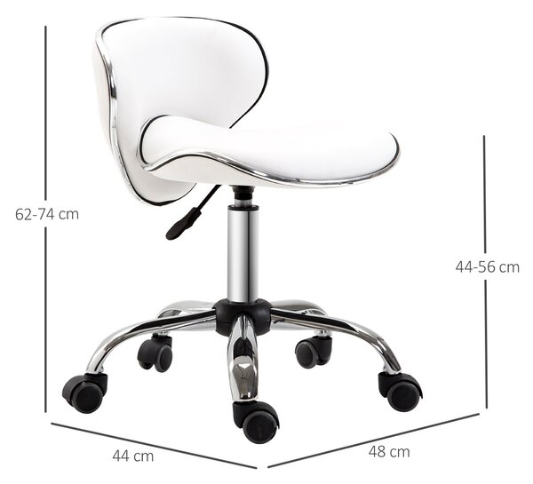 HOMCOM Rolling Stool Pracovní Stolička s Nastavitelnou Výškou 44-56 cm a Opěradlem, 360° Otočná Kancelářská Stolička pro Masážní Salón, Kancelář, Klin